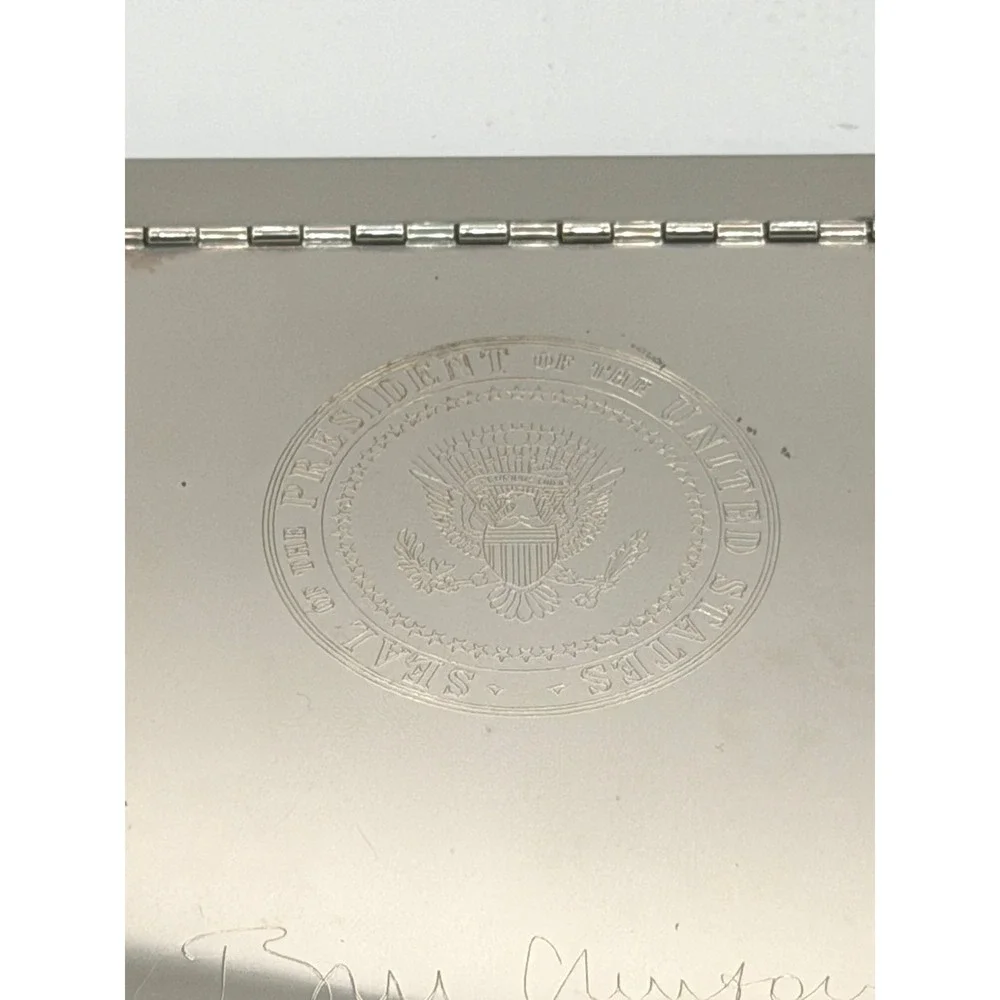 Official‎ White House Bill Clinton Signature Silver Plated Memo/Notepad Holder